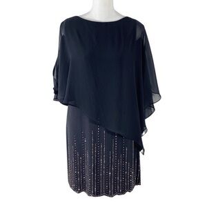 Xscape charcoal dark split sleeve chiffon cape beaded skirt cocktail dress 4 H2